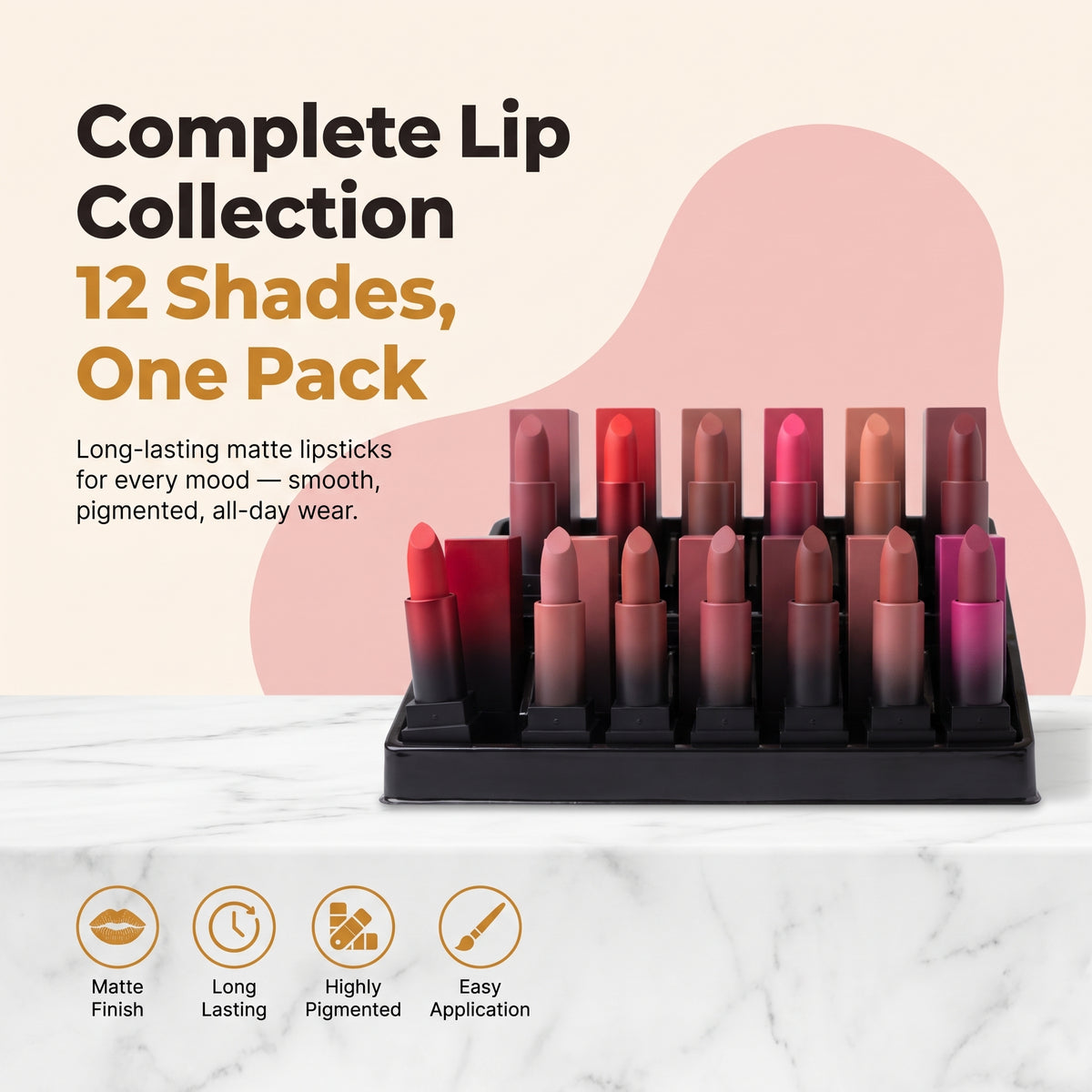 Huda Beauty Lipsticks – Pack of 12 | Rich Colors for Everyday & Glam Looks